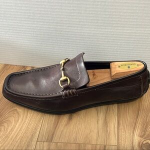 Gucci Horse bit-Dark Brown Leather Loafers with Gold Accent